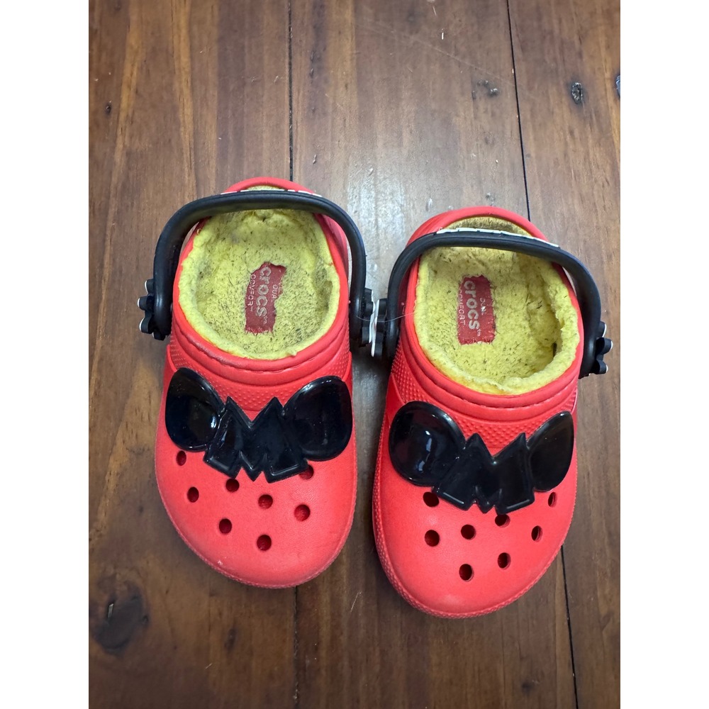 Crocs‎ Kids Disney Mickey Mouse Red Fleece Lined Clogs Shoes Character Slip On